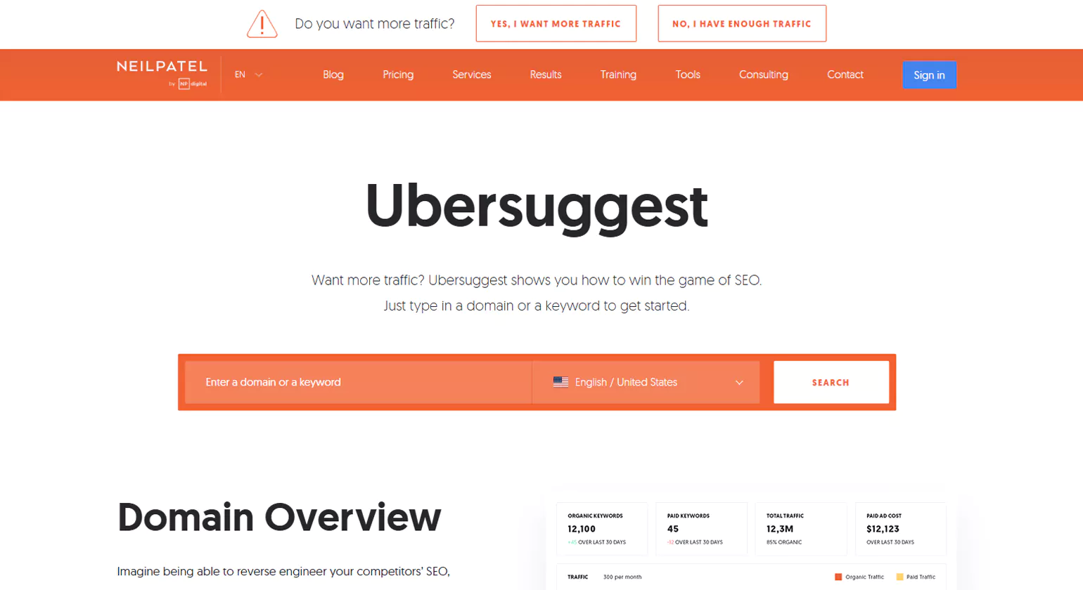 Ubersuggest Keyword Research tool